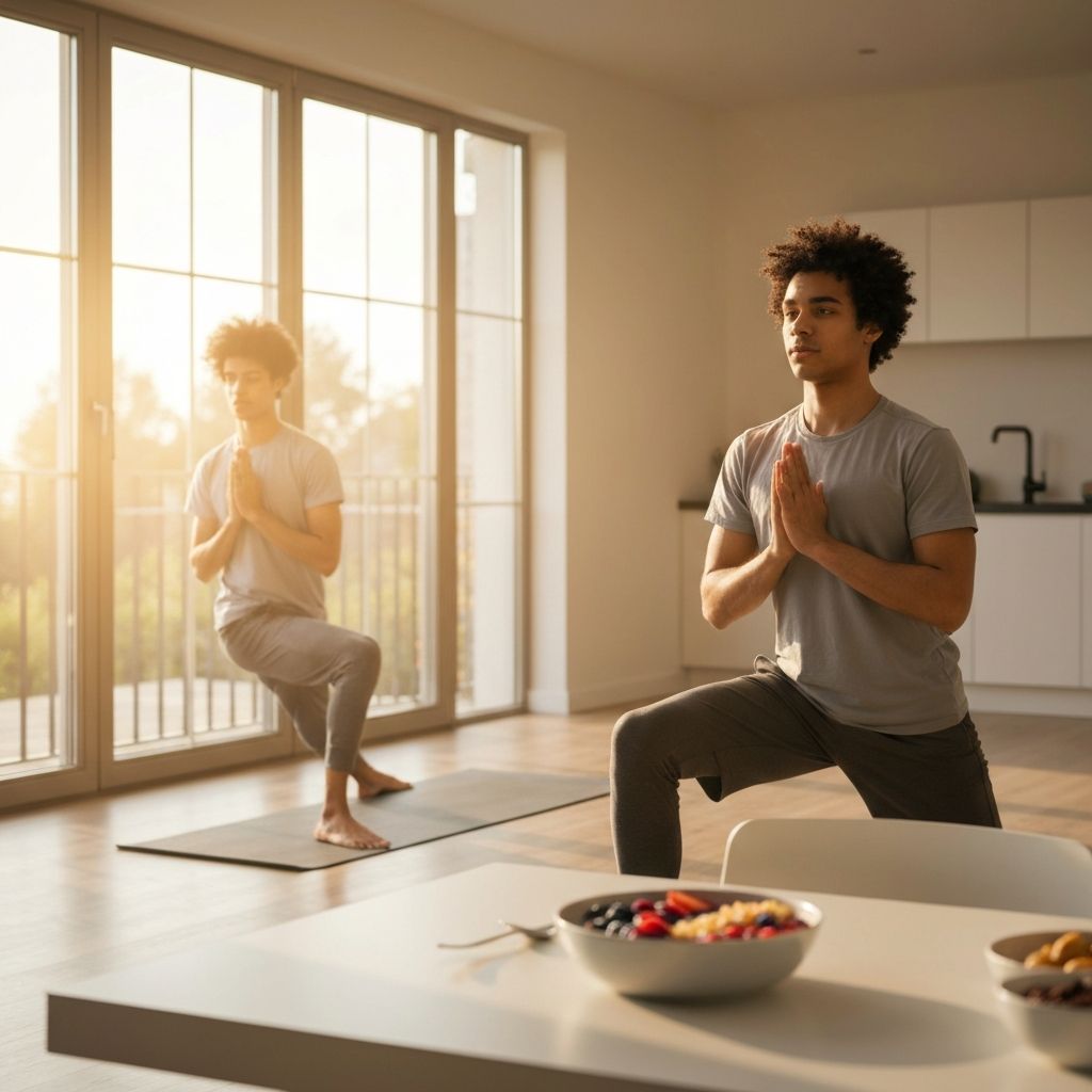 Morning wellness routine with healthy breakfast